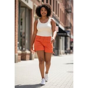 (B-55) 1st Kiss Orange Shorts Women Size 7 Stretch Cotton Casual Summer Drawstri